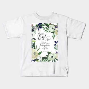 Fruit of the Spirit, navy blue, green, ivory palette Kids T-Shirt